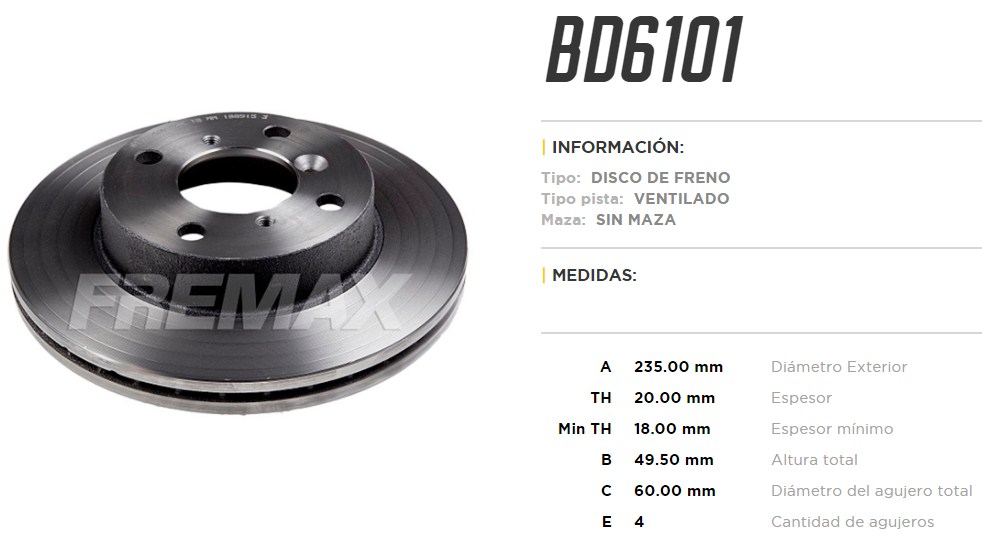 FREMAX DISCO FRENO SUZUKI BALENO DV  