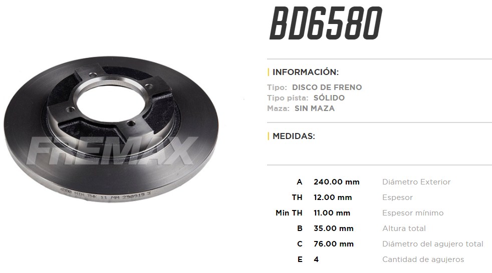 FREMAX DISCO FRENO NISAN / DATSUN SENTRA DS  