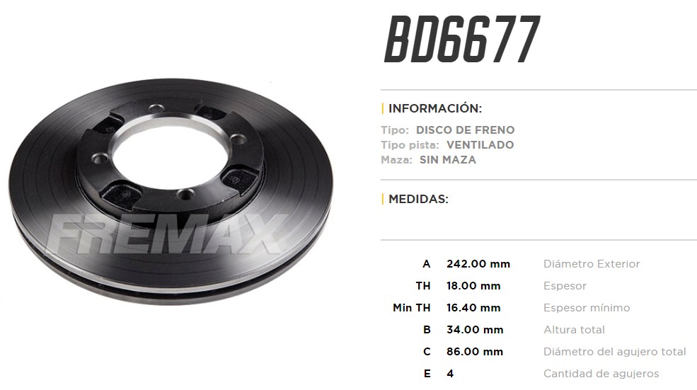 FREMAX DISCO FRENO MITSUBISHI COLT/LANC DV  