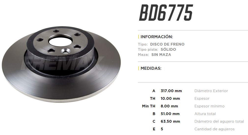 FREMAX DISCO FRENO LAND ROVER RANGE EVOQUE 2.0 TRASERO  /VENTILADO 