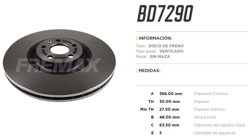 FREMAX DISCO FRENO VOLVO XC90 2.0 14/18 DV  