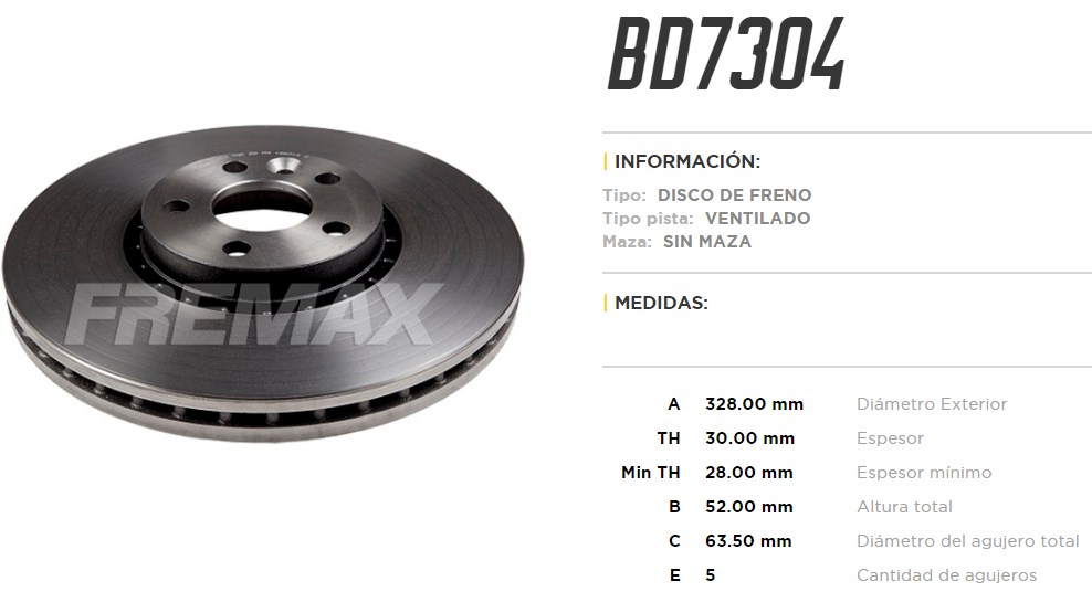 FREMAX DISCO FRENO VOLVO XC60 DELANTERO VENTILADO 2009  