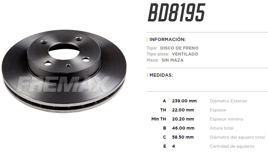 FREMAX DISCO FRENO ALFA 33 86/95 DV  