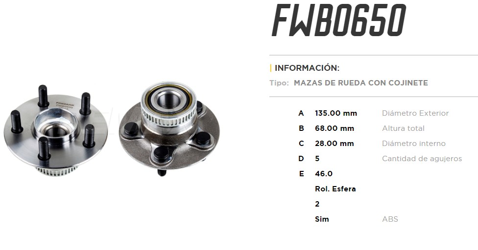 FREMAX MAZA RUEDA TRAS.PT CRUISER 2.0-2.4 2001-2010 C/ABS  