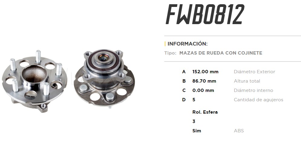 FREMAX MAZA RUEDA TRAS.HONDA CR-V 2.0 2007-2011 C/ABS  