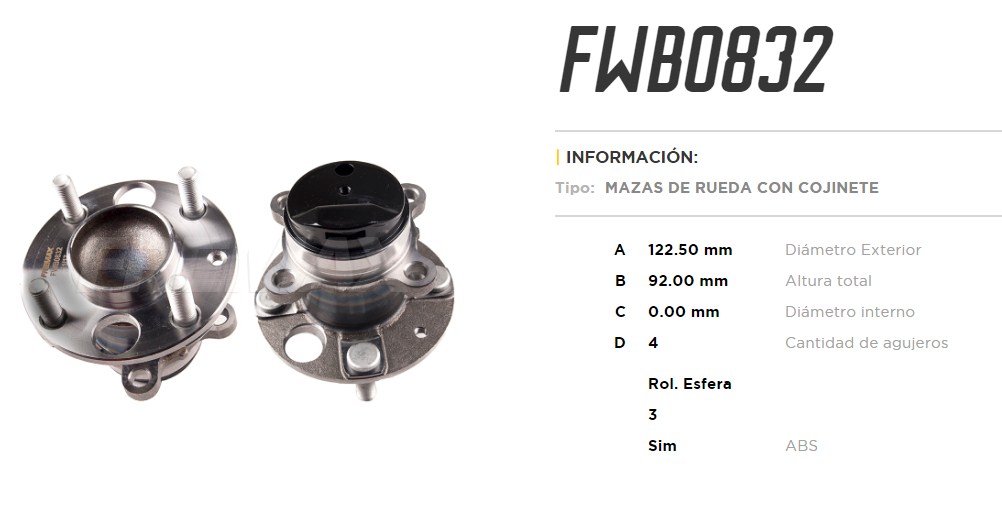 FREMAX MAZA RUEDA TRAS.NISSAN KICKS 1.6 2016> C/ABS  