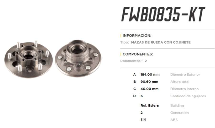 FREMAX MAZA RUEDA DEL. CHEVROLET S10 4X2 12/16 S/ABS  /TRAILBLAZER 2.8 4X2 13/16 / 2.8 4X4 13/16 / 3.6 4X2 