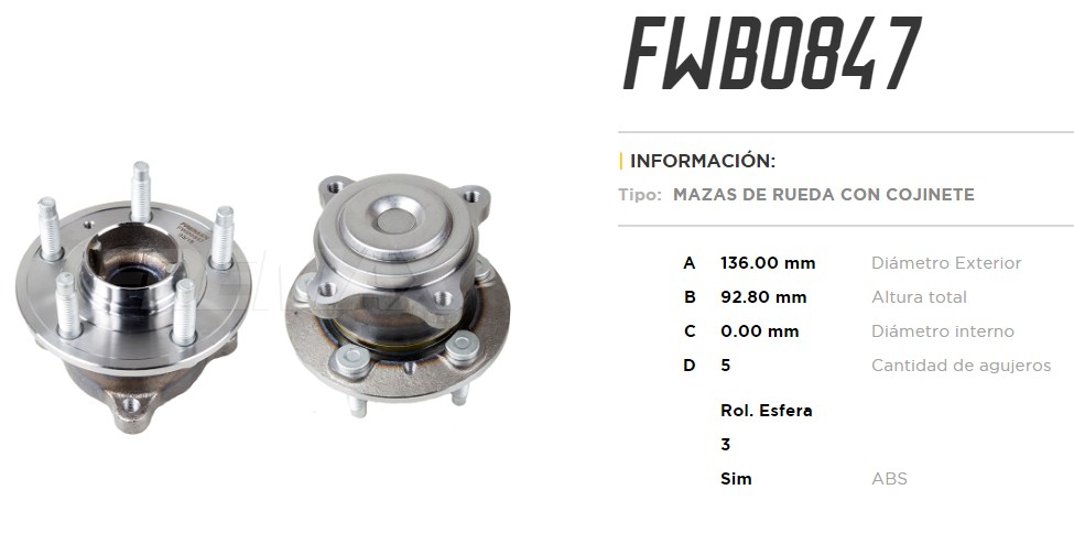 FREMAX MAZA RUEDA TRAS.CRUZE 1.4 2017> C/ABS  