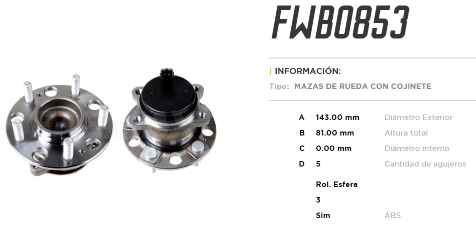 FREMAX MAZA RUEDA TRAS.HYUNDAI NEW TUCSON 1.6 KIA SPOTAGE  /C/ABS 