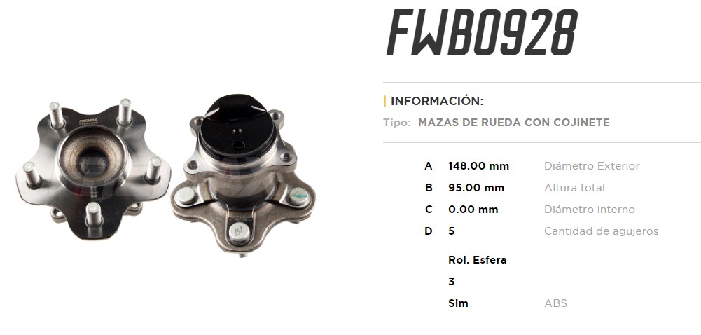 FREMAX MAZA RUEDA TRAS.NISSAN SENTRA 2.0 2014> C/ABS  