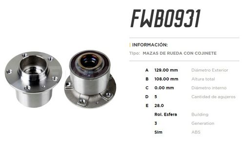 FREMAX MAZA RUEDA TRAS PEUGEOT EXPERT -TRAVELLER 1.6/2.0 16/  /CITROEN JUMPY 1.6/2.0 16/ TOYOTA PROACE 1.6/2.0 16/ C/ABS 