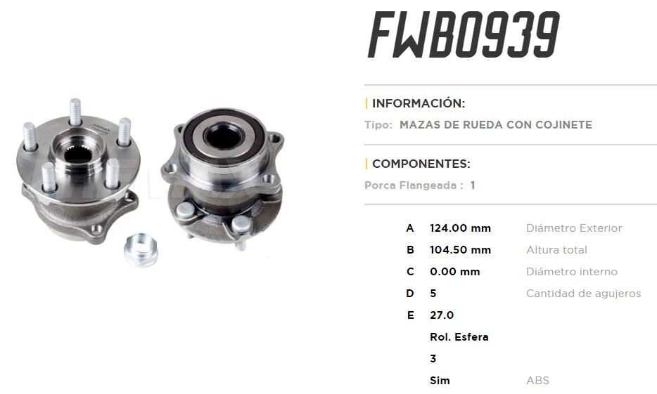FREMAX MAZA RUEDA TRAS.SUBARU FORESTER / IMPREZA / LAGACY  /C/ABS 