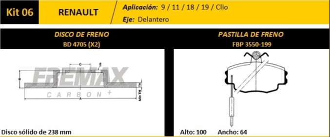 FREMAX KIT JGO DISCOS Y PASTILLAS R 9/11/18/19/CLIO