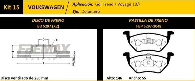 FREMAX KIT JGO DISCOS Y PASTILLAS VW GOL TREND VOYAGE SAVEIRO 12/15