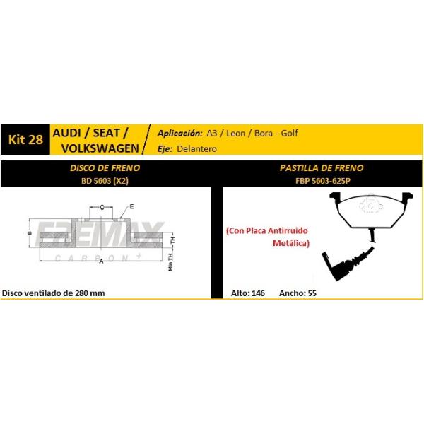 FREMAX KIT JGO DISCOS C/PASTILLAS BORA / AUDI A3 / GOLF LEON