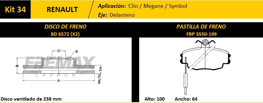 FREMAX KIT JGO DISCOS CON PASTILLAS CLIO / MEGANE / SYMBOL