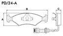 [PD24A.0332] FRASLE PASTILLA EJE DELANT. 18MM  /FORD SIERRA 85> - ESCORT 94/95 (2 CABLE DETECTOR)  /(SIST.TEVES)