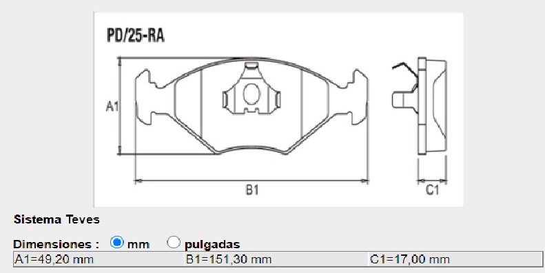 FRASLE PASTILLA EJE DELANT. 17MM  /DUNA/UNO 90> REGATA 85 - PICK UP/FIORINO 87/93  /WEEKEND 97> BRASILERO
