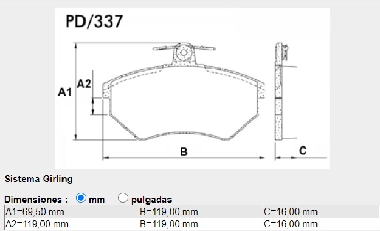 FRASLE PASTILLA EJE DELANT. 16.20MM  /VW GOLF 1.8 2.0 GTI - PASSAT 2.8 