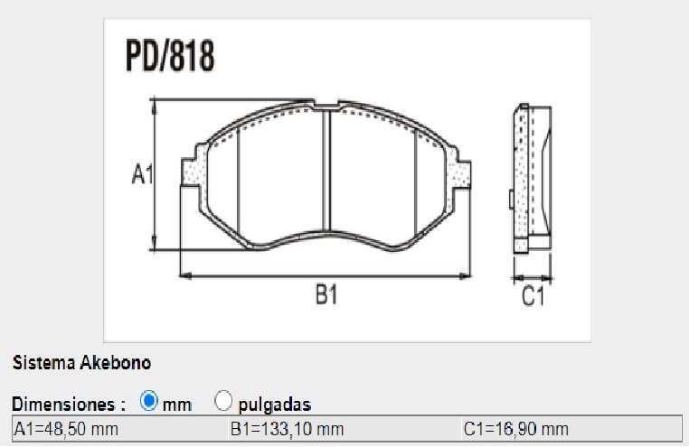 FRASLE PASTILLA EJE DELANT. 16.90MM  /CHEVROLET AVEO 