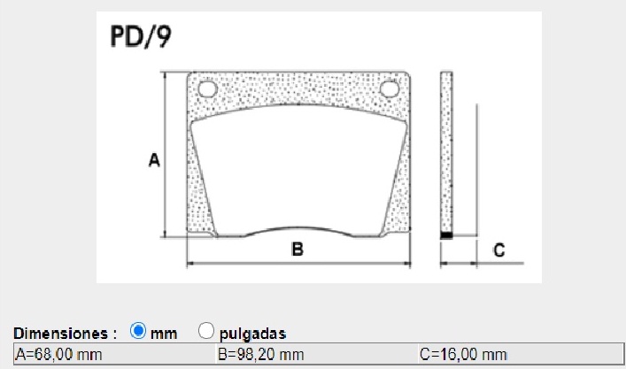 FRASLE PASTILLA EJE DELANT. 16MM  /FALCON 71/91 - CORONADO POLARA GT / GTX 68/72 - 73/80  /CHEVROLET RALLY - S.SPORT - S.S.COUPE 74/76 - 77/78