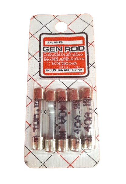 GENROD FUSIBLE CILINDRICO VIDRIO 32MM 40 AMP X100