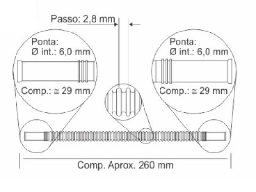 CRISTAL MANGUERA CORRUGADA 260MM BOCA 6MM  