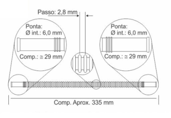CRISTAL MANGUERA CORRUGADA 335MM BOCA 6MM  