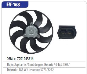 OMER ELECTROVENTILADOR RENAULT CLIO 2 1.6 16V 97> MEGANE 1.6 96/00 KANGOO 07> SCENIC 97/07 LOGAN SYMBOL
