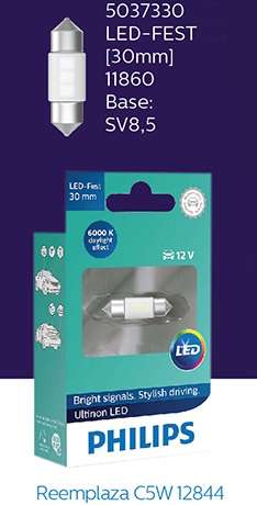 PHILIPS LAMPARA LED TUBULAR FESTOON 30MM LED ULW 12V SV8.5  / 12844 (ART. DISCONTINUADO)