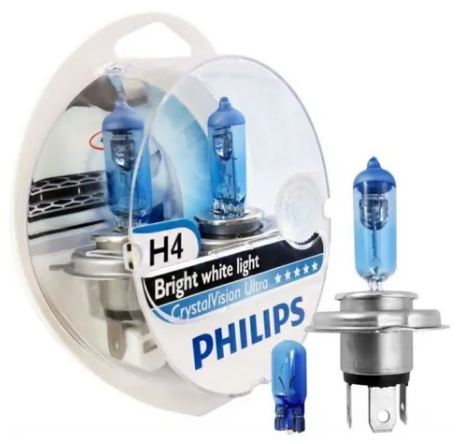 PHILIPS LAMPARA HALOG (JUEGO) H4 PT43 12V CRISTAL VISION + 2 5W (ART. DISCONTINUADO)